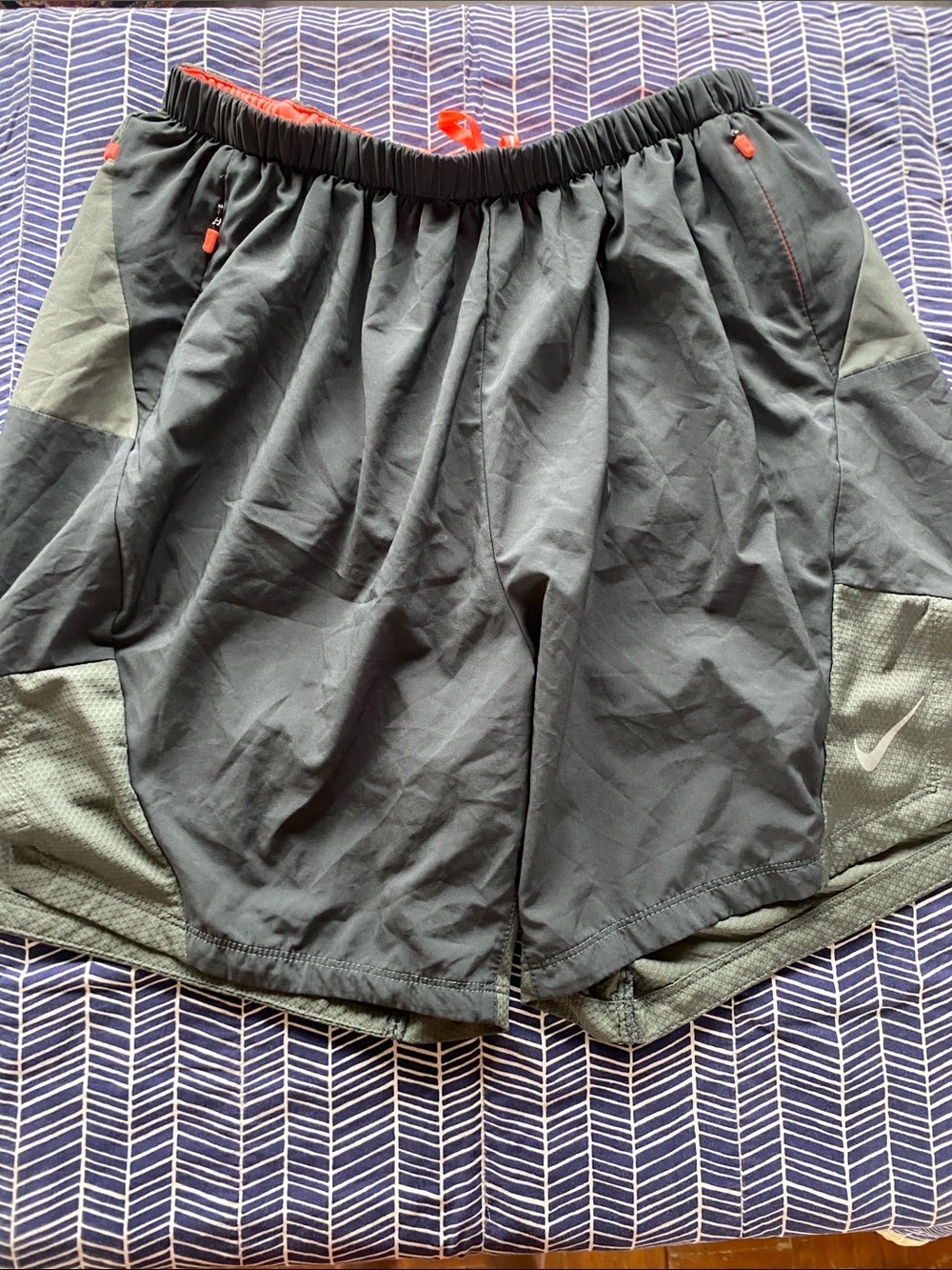Nike Men’s Gray Athletic Shorts with Orange Accents